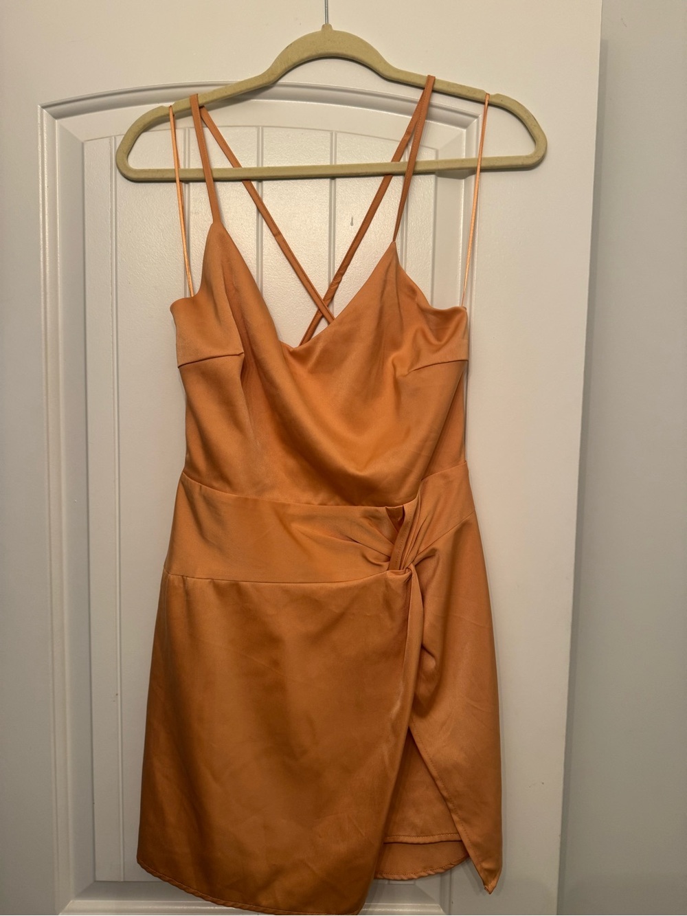 Le Lis Orange Satin Knot-Front Mini Dress